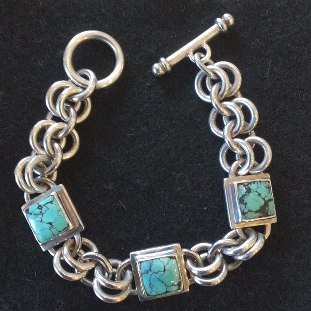 CRUZ Studio Jewelry link sterling silver & turquoise bracelet